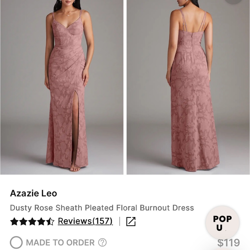 Azazie Dusty Rose Leo Pleated Floral Burnout Maxi Dress